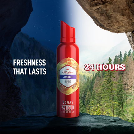 Old Spice - Déodorant corporel en atomiseur 24h 0 % gaz, Ambre | 115 g