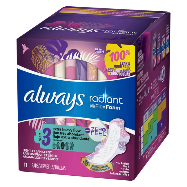 Always - Radiant with Flex Foam Light Clean Scent Pads - Size 3 | 11 Pads