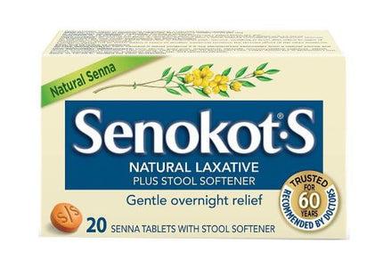Senokot.S - Natural Senna Laxative - Plus Stool Softener | 20 Senna Tables