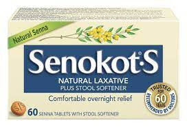 Senokot.S - Natural Senna Laxative + Stool Softener - Gentle Overnight Relief | 60  Tablets