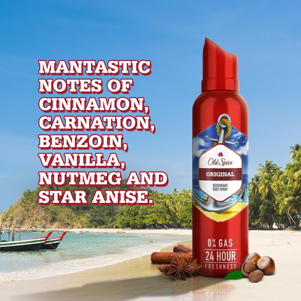 Old Spice - Déodorant Vaporisateur Corporel 24H 0% Gaz, Original | 115 g