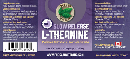 Pure Lab - L-Theanine 200 mg Slow Release | 60 Veg Capsules