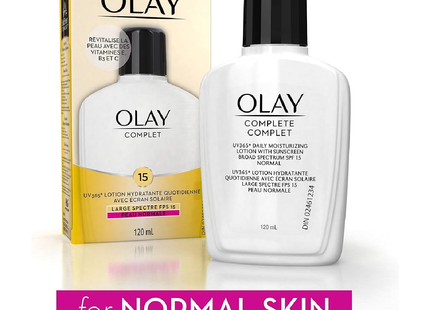 Lotion hydratante quotidienne complète Olay avec écran solaire pour peau normale FPS 15 | 120 ml