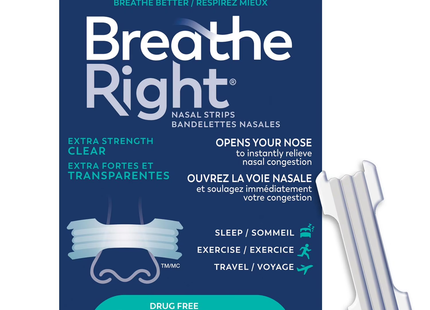 Breath Right - Bandelettes nasales sans médicament - Extra-fort - Transparent | 26 bandes transparentes