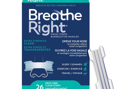 Respirez bien – Bandelettes nasales sans médicament – Extra-fortes – Transparentes | 26 bandelettes transparentes