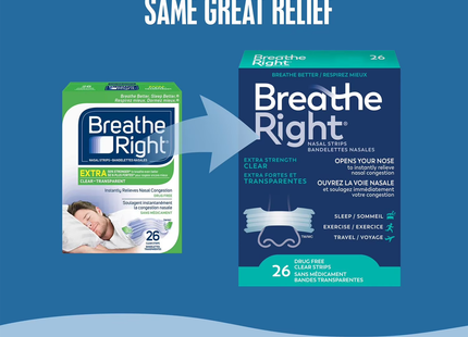 Breath Right - Bandelettes nasales sans médicament - Extra-fort - Transparent | 26 bandes transparentes