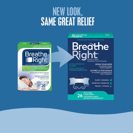 Breathe Right - Bandelettes Nasales Claires Sans Médicament - Force Supplémentaire | 26 Bandelettes