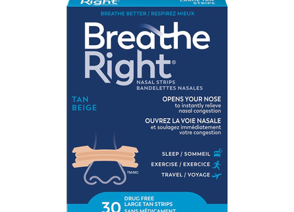 Breathe Right - Drug Free Tan Nasal Strips - Large | 30 Strips