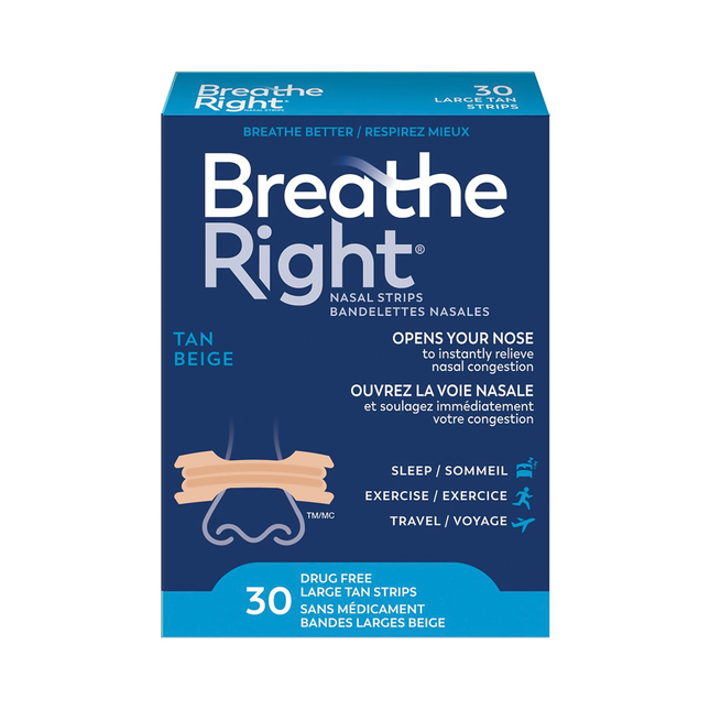 Breathe Right - Drug Free Tan Nasal Strips - Large | 30 Strips