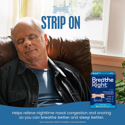 Breathe Right - Drug Free Tan Nasal Strips - Large | 30 Strips