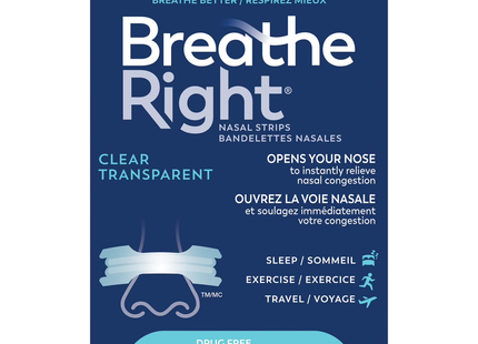 Breathe Right - Bandelettes nasales sans médicament - Transparent/Transparent - Grand | 30 bandes