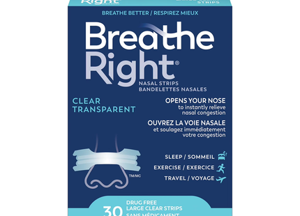 Breathe Right - Drug Free Clear Nasal Strips - Large | 30 Strips
