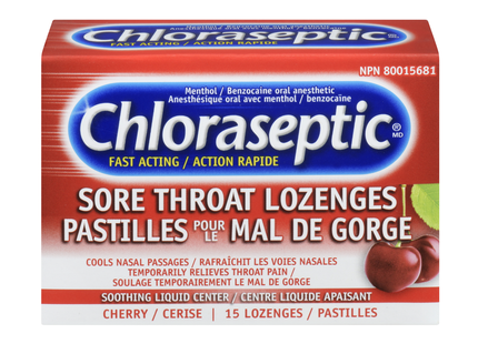 Chloraseptique - Pastilles contre les maux de gorge à action rapide - Cerise | 15 pastilles