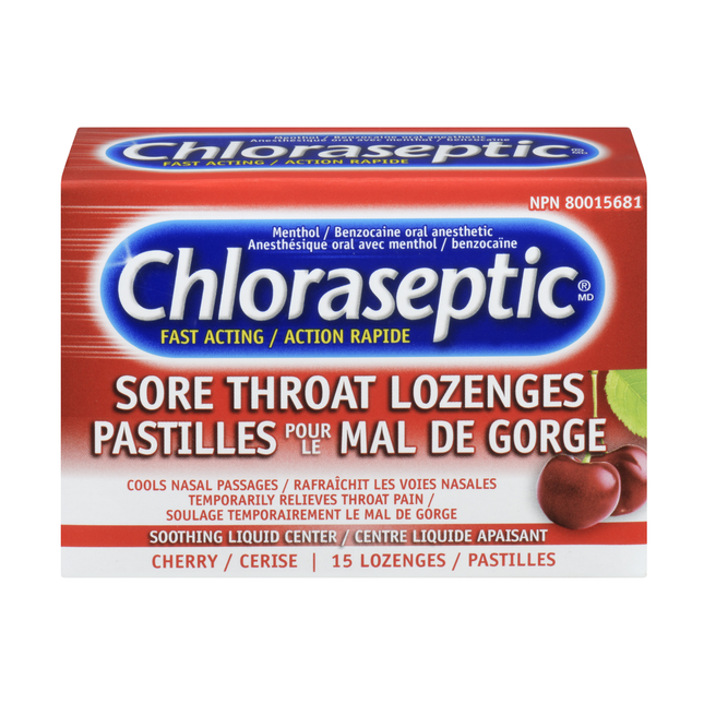 Chloraseptique - Pastilles contre les maux de gorge à action rapide - Cerise | 15 pastilles