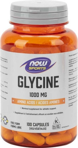 NOW Sports - Glycine Amino acids 1000 mg - Workout Supplement | 100 Vegetarian Capsules