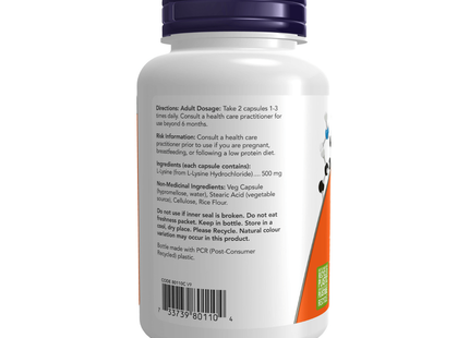 NOW - L-Lysine 500 mg | 100 Veg Capsules