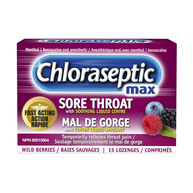 Chloraseptique - Pastilles Max pour maux de gorge à action rapide - Baies sauvages | 15 pastilles