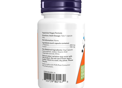 NOW - L-Théanine 200 mg avec inositol 100 mg | 60 capsules