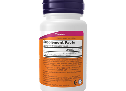 NOW - Vitamin D-3 1,000 IU Chewable | 180 Lozenges