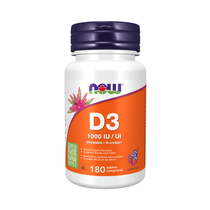 NOW - Vitamine D-3 1 000 UI à croquer | 180 pastilles