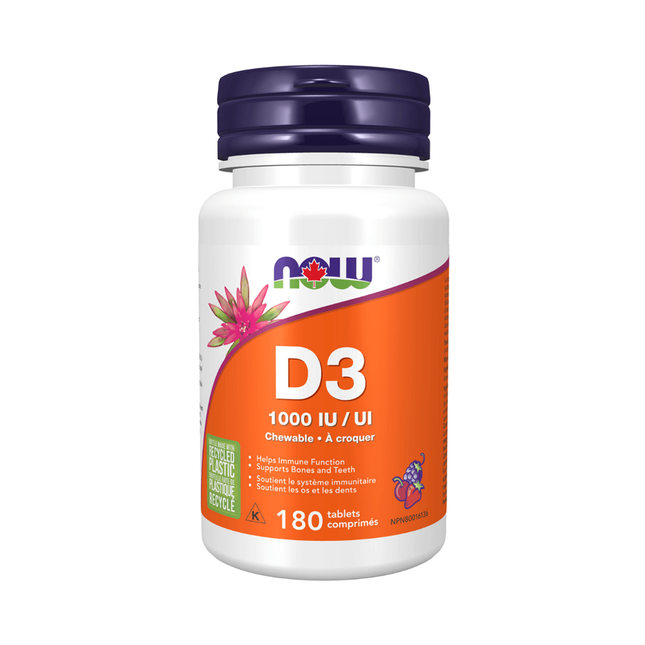 NOW - Vitamine D-3 1 000 UI à croquer | 180 pastilles
