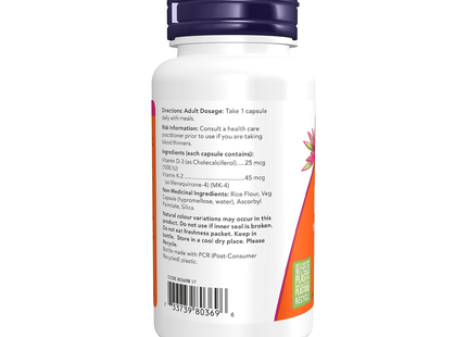 NOW Vitamine D3 et K2 | 120 capsules