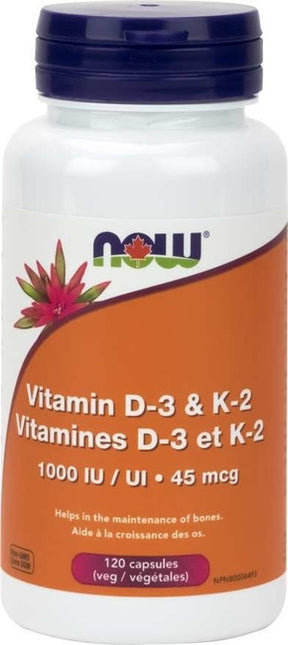 MAINTENANT Vitamine D3 et K2 | 120 capsules
