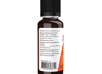 NOW - Vitamine D-3 Extra Forte - 1000 UI/Goutte | 30 ml