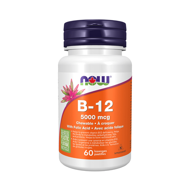 NOW - B-12 5000 mcg with Folic Acid | 60 Chewable Lozenges