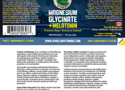 Lot de 2 ! Pure Lab - Glycinate de magnésium + mélatonine | 90 capsules végétales