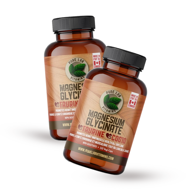 2-PACK! Pure Lab - Magnesium Glycinate - Taurine & CoQ10 | 120 Vegi-Caps