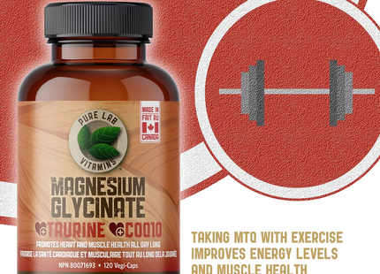 2-PACK! Pure Lab - Magnesium Glycinate - Taurine & CoQ10 | 120 Vegi-Caps