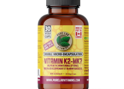 Pure Lab - Vitamin K2 MK7 120mcg - Soy free, Double Microencapsulation | 30 Capsules