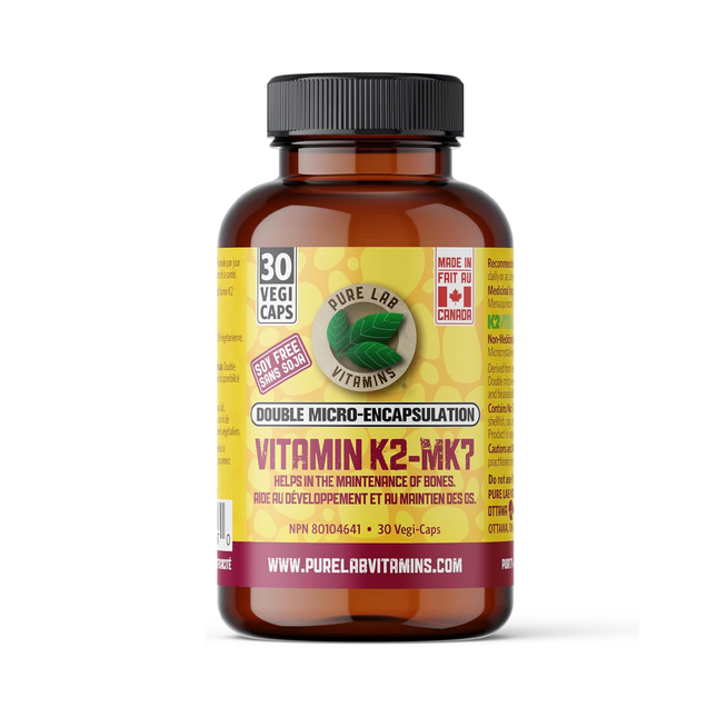 Pure Lab - Vitamin K2 MK7 120mcg - Soy free, Double Microencapsulation | 30 Capsules