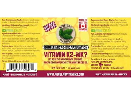 Pure Lab - Vitamin K2-MK7 - Soy Free | 90 Vegi-Caps