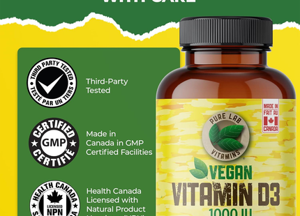 Pure Lab - Vegan D3 1000 IU -Dry, Crystalline, Pine Source | 240 Capsules