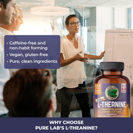 PAQUET DE 2 ! L-Théanine 125 mg Pure Lab, à croquer, sans sucre | 150 comprimés