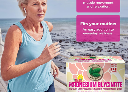 Pure Lab - Magnesium Glycinate Raspberry & Lemon Powder Mix | 30 Sachets