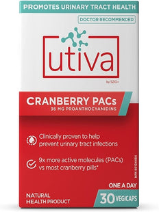 Utiva - Cranberry PACs - 36 mg of Pranthocyanidins - UTI Prevention & Control Supplement | 30 Vegicaps
