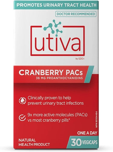 Utiva - PAC de canneberge - 36 mg de pranthocyanidines - Supplément de prévention et de contrôle des infections urinaires | 30 capsules végétales