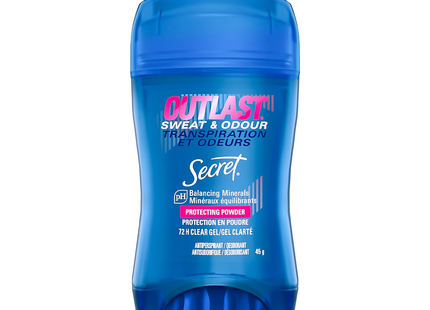 Secret - Antisudorifique en gel transparent Outlast Protection 72 h - Parfum poudre protectrice | 45 g