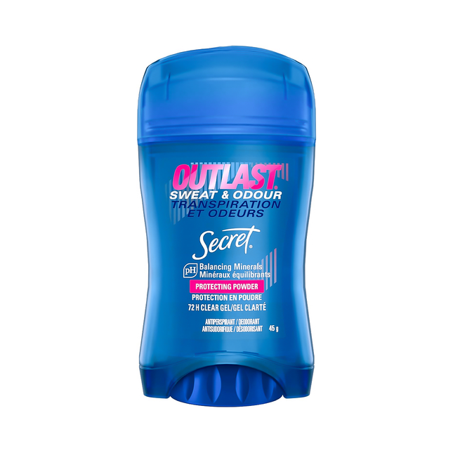 Secret - Outlast Sweat &amp; Odor - Gel transparent anti-transpirant 48H - avec minéraux équilibrant le pH - Parfum de poudre protectrice | 45g