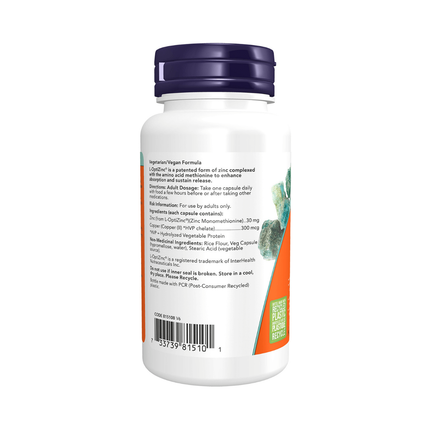 NOW - Opti-L-Zinc 30 mg with Copper | 100 Veg Capsules