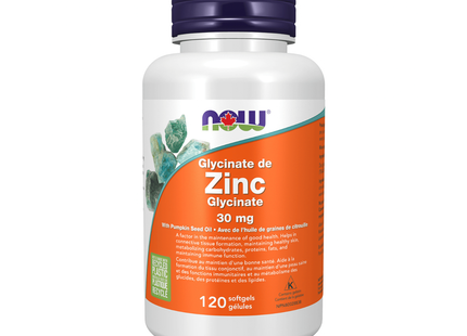 NOW Glycinate de zinc 30 mg | 120 gélules