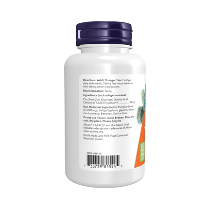 NOW Glycinate de zinc 30 mg | 120 gélules