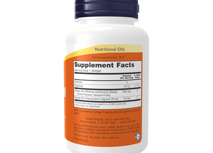 NOW - Huile de ricin 650 mg + fenouil | 120 gélules