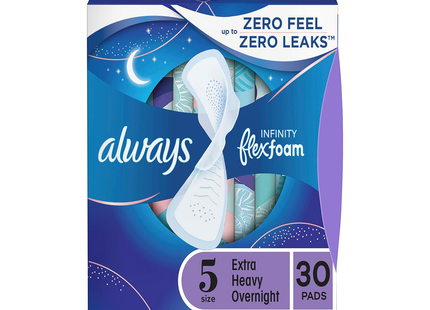 Always - Infinity Flex Foam - Unscented Extra Heavy Flow Night Pads - Size 5 | 30 Pads