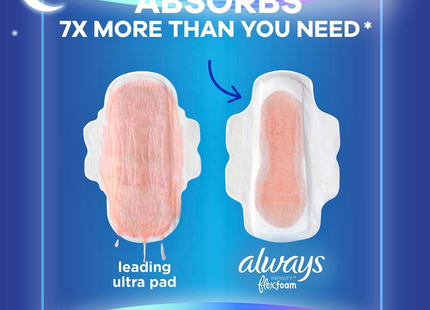 Always - Infinity Flex Foam - Unscented Extra Heavy Flow Night Pads - Size 5 | 30 Pads