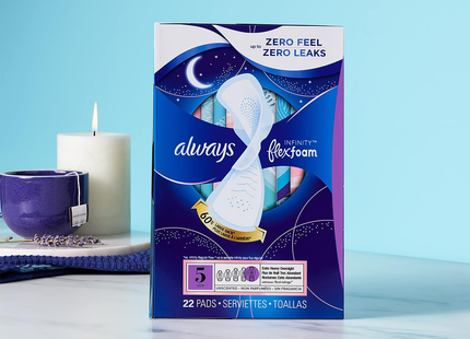 Always - Mousse Infinity Flex - Serviettes de nuit non parfumées à débit très élevé - Taille 5 | 30 tampons