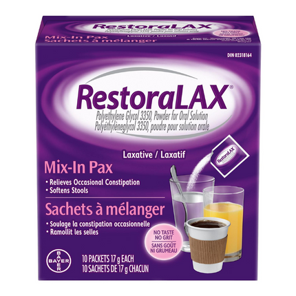 RestoraLAX - Soulagement occasionnel de la constipation - Mix In Pax 17 g/Pack | 10 paquets